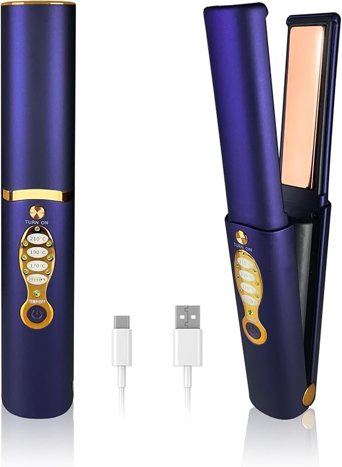 Cordless Hair Straightener – 2-in-1 Portable Titanium Flat Iron with 5000mAh Battery