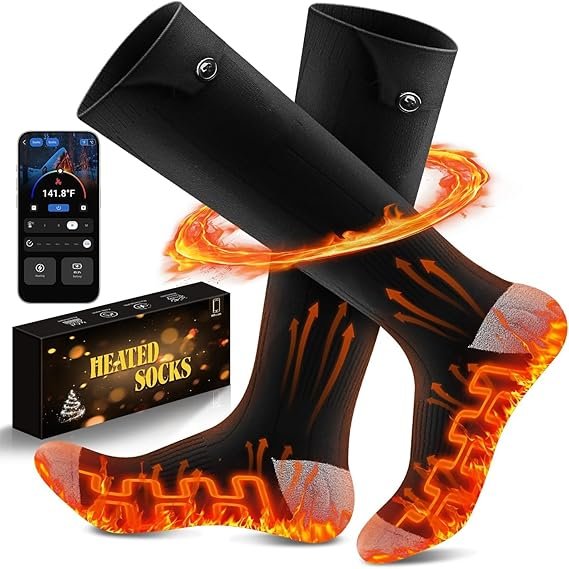 Heated Socks with APP Control – 6000mAh Rechargeable Smart Electric Socks for Men & Women, Winter Outdoor Foot Warmers