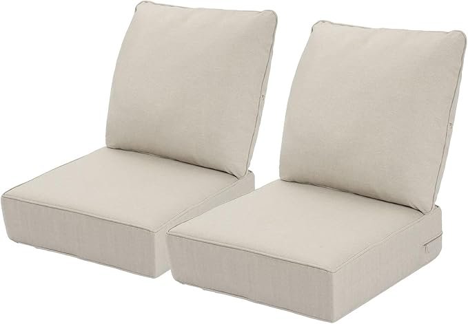 Outdoor Deep Seat Cushions Set of 2 – Waterproof, Fade-Resistant Patio Furniture Replacement Cushions, 24×24 Beige