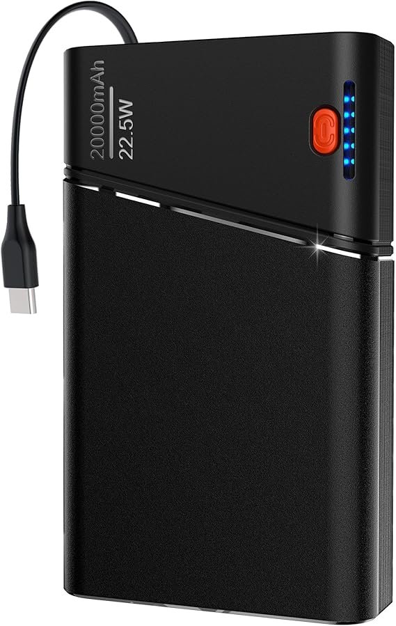 Portable Charger 20000mAh – 22.5W PD Super Fast Charging Power Bank with Built-in Cable & Metal Case