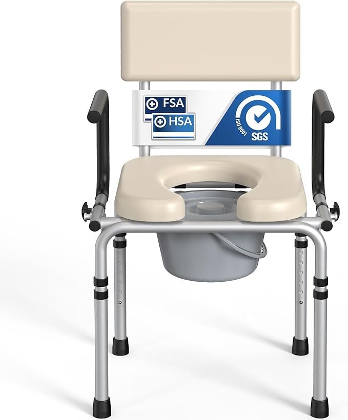 3-in-1 Bedside Commode Chair with Drop-Down Armrests – Adjustable Height, Padded Seat & 400 lb Capacity