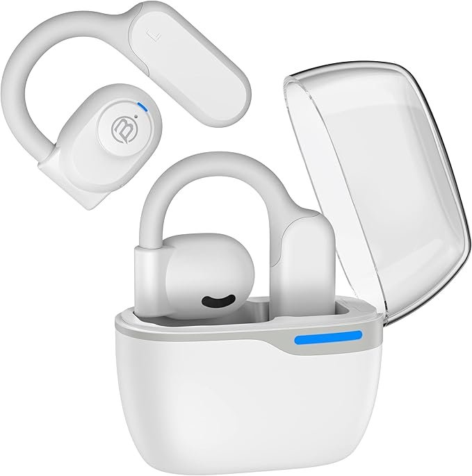 BUGANI Open Ear Headphones – Bluetooth 5.3 Wireless Earbuds with HiFi Stereo, ENC Calls, 30H Playtime & Waterproof Design (White)