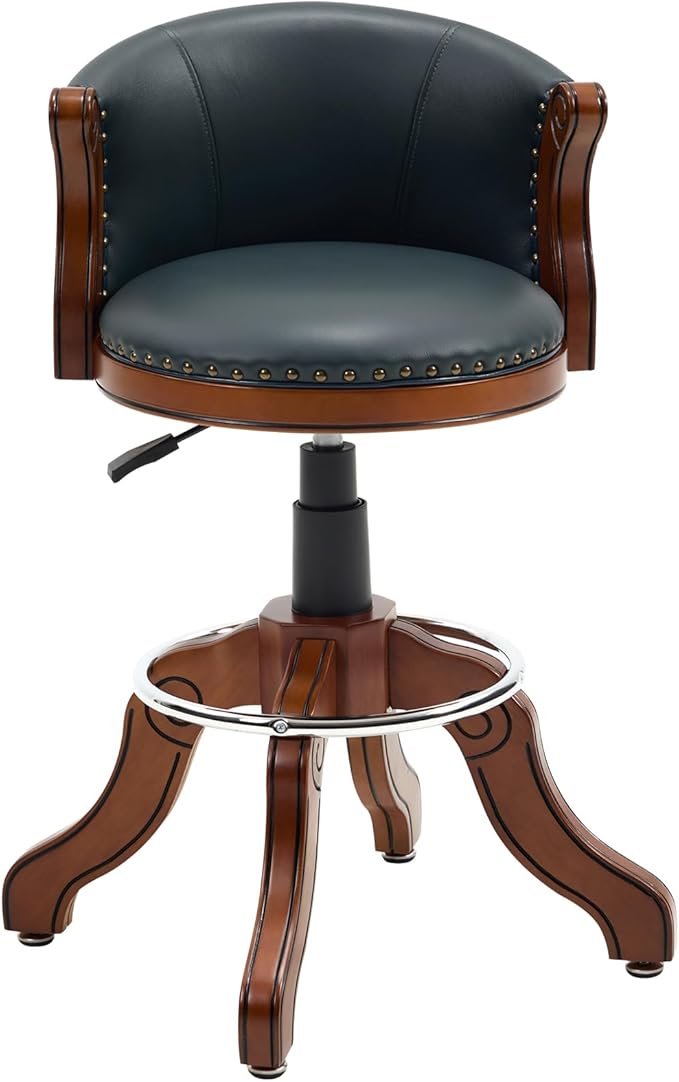 CozyRain Adjustable Swivel Bar Stool – Full-Grain Leather & Solid Wood Frame, Modern Bar Chair for Kitchen Island or Home Bar