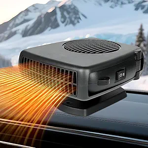 Portable 12V Car Heater & Cooler – 200W Fast Heating Defroster, 360° Rotating Fan for Windshield Defrost & Defog