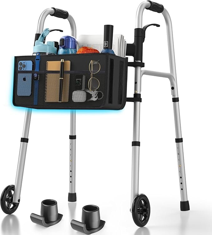 Folding Walker for Seniors with Wheels, Basket & Glide Skis – Lightweight Adjustable Compact Walker, Supports 350 lbs