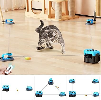 AsFrost Interactive Cat Toy with Remote & Mice Sound – Auto/Manual Feather Mouse Treadmill for Indoor Cats & Kittens