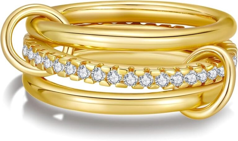 Gold Stackable Rings for Women – 18K Gold Plated Ring Set with 23.6″ Necklace Chain & Cubic Zirconia, Waterproof Jewelry Gift for Her