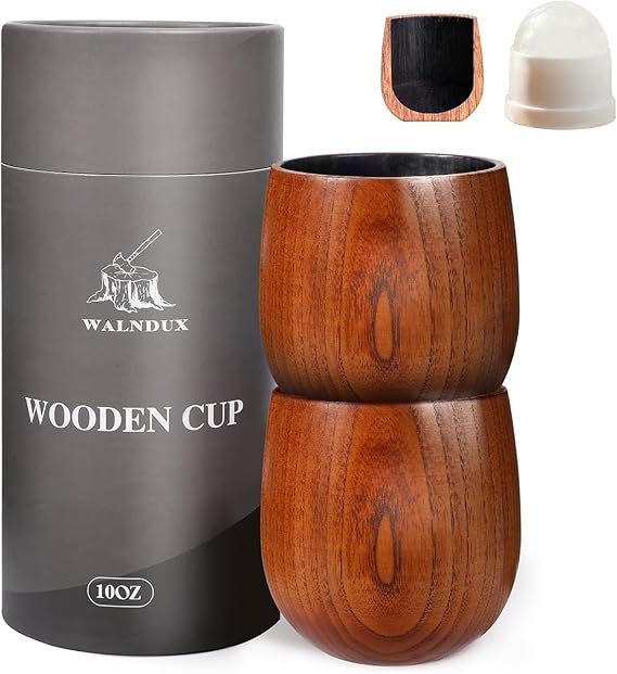 Charred Wooden Whiskey Glasses Set (2 Pack) – Handcrafted Bourbon Glasses with Ice Ball Molds, Perfect Whiskey Gift for Men, Dad & Brother