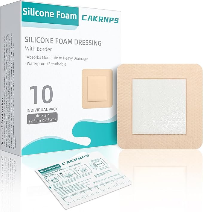 Waterproof Silicone Foam Dressing 3″x3″ – 5-Layer Wound Care Pads for Bed Sores, Pressure Ulcers & Sensitive Skin (10 Pack)