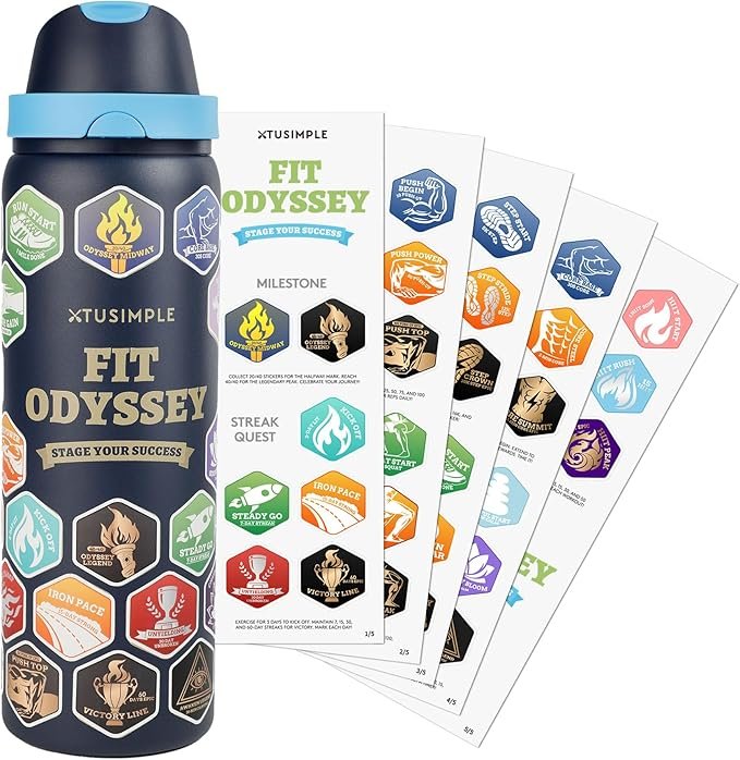 42 Fitness Challenge Water Bottle – Insulated 32oz Sports Bottle with Progress Stickers
