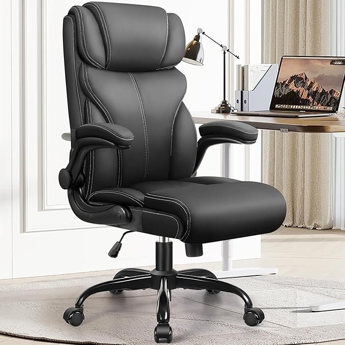 Ergonomic Office Chair for Big & Tall – Executive Leather Desk Chair with Lumbar Support & Flip-up Armrests