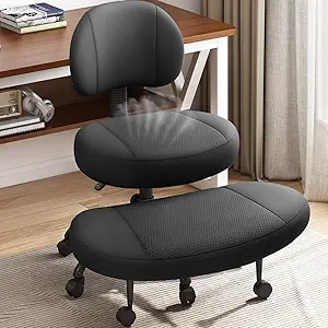 Ergonomic Cross-Legged Office Chair with Wheels – Adjustable Height Kneeling Chair for Posture, Meditation & ADHD Focus